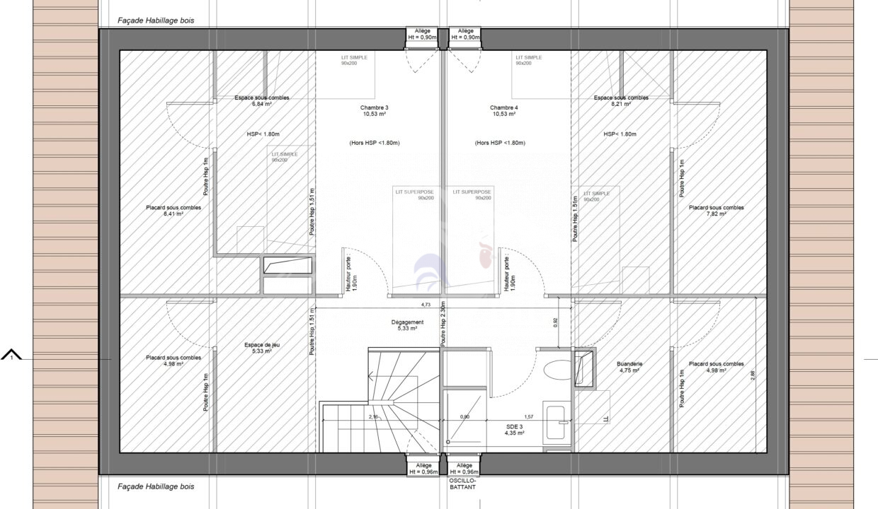 Plan appart E00818 Duplex étage